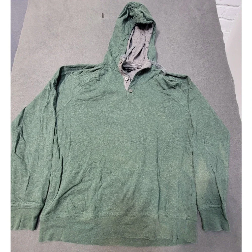 Banana Republic Hooded Henley‎ Mens XL Pullover Heathered Green Lightweight